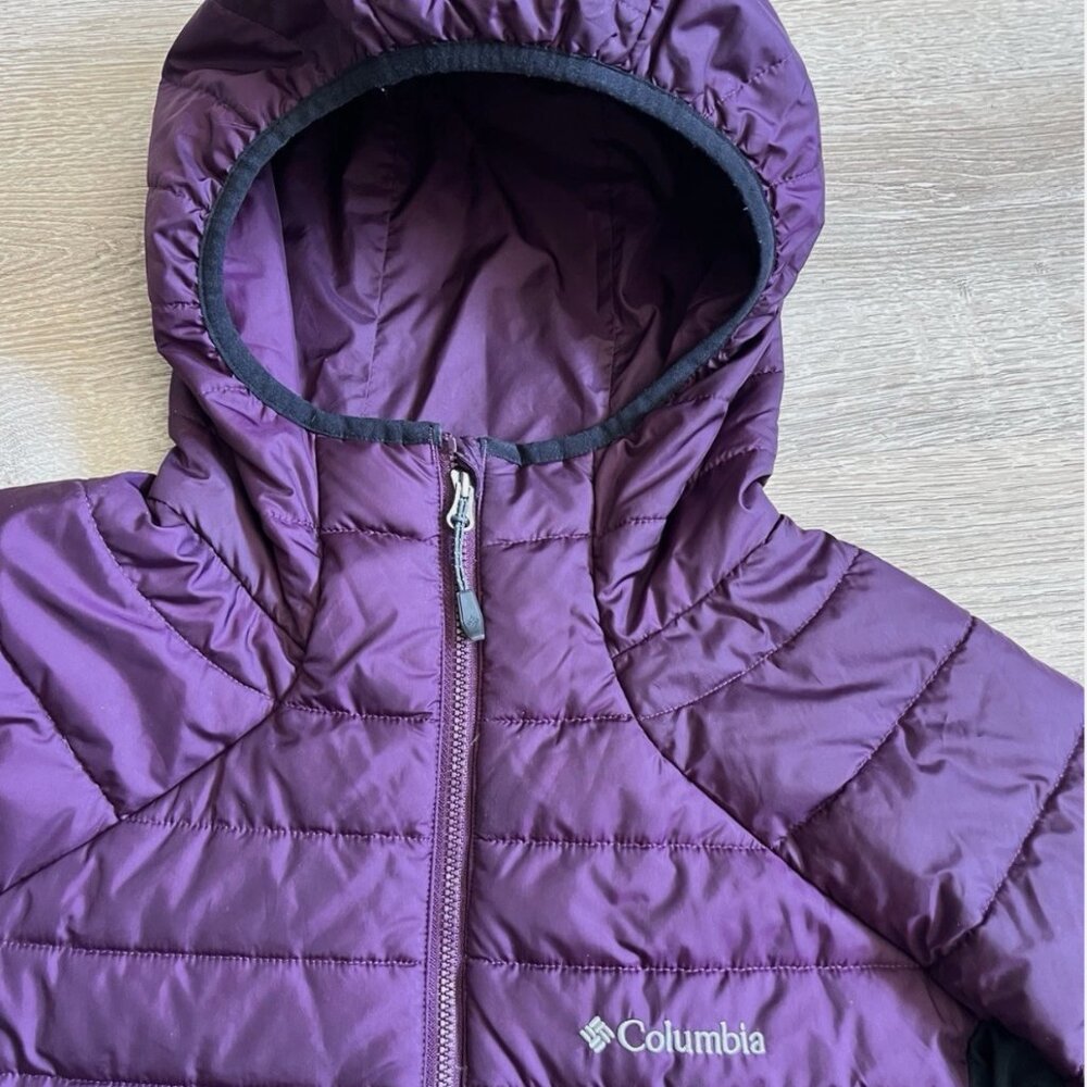 Columbia Jacket Women's Large Purple TurboDown 750TD Omni-Heat Zip Puffer Hooded - Picture 3 of 12